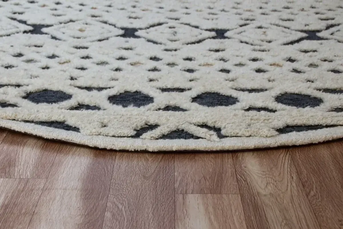 4' Round Decorative Area Rug - Blue And Cream