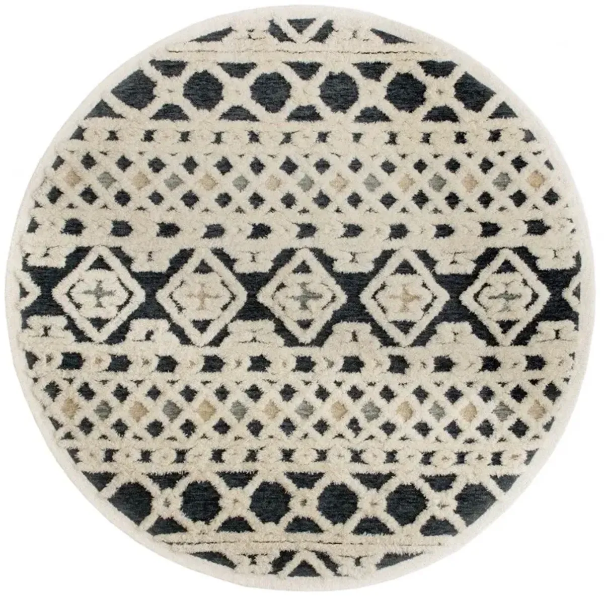 4' Round Decorative Area Rug - Blue And Cream