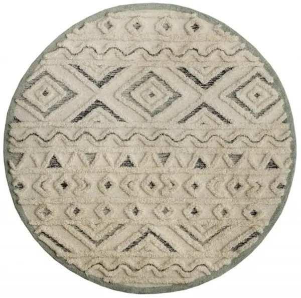 4' Round Modern Geometric Area Rug - Cream