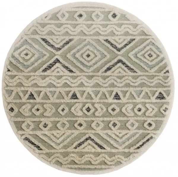 6' Round Modern Geometric Area Rug - Cream