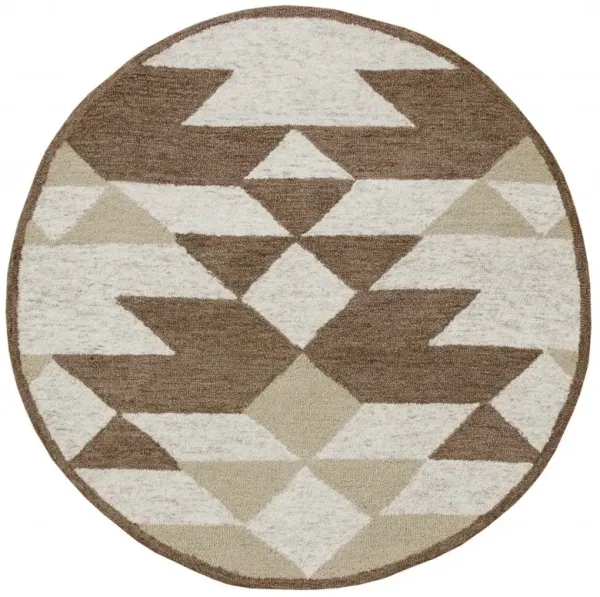 6' Round Wool Hand Tufted Area Rug - Brown And Ivory