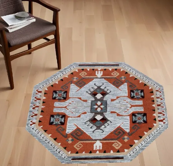 4' Round Tribal Area Rug - Terracotta