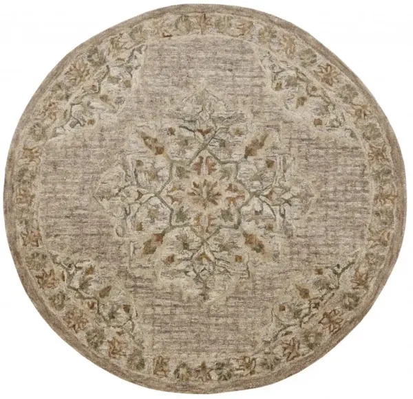 4' Round Distressed Medallion Area Rug - Beige