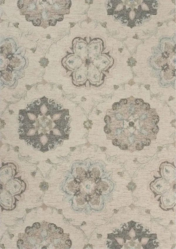5' x 7' Wool Hand Tufted Area Rug - Ivory And Blue