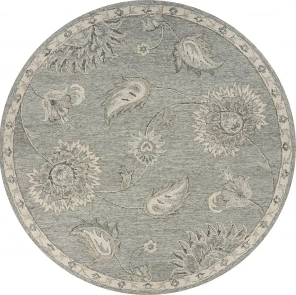 7' Round Wool Hand Tufted Area Rug - Gray