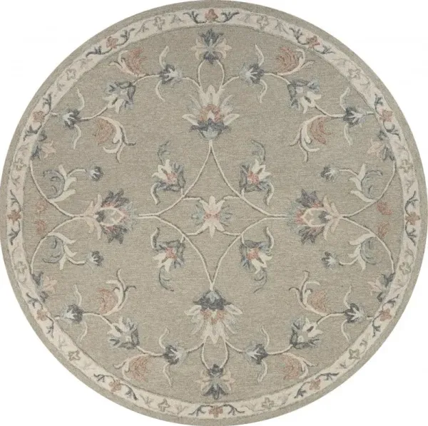 5' Round Wool Hand Tufted Area Rug - Gray