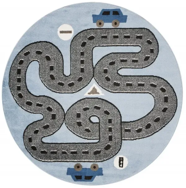 5' Round Imaginative Racetrack Area Rug - Blue