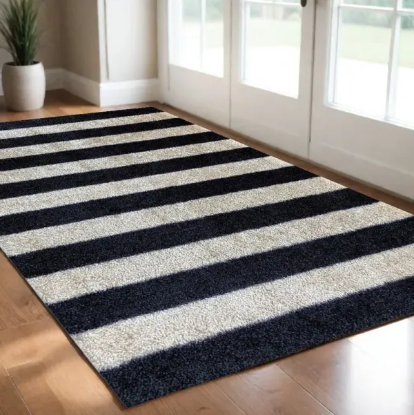 2' x 3' Wide Stripe Washable Floor Mat - Black And Tan