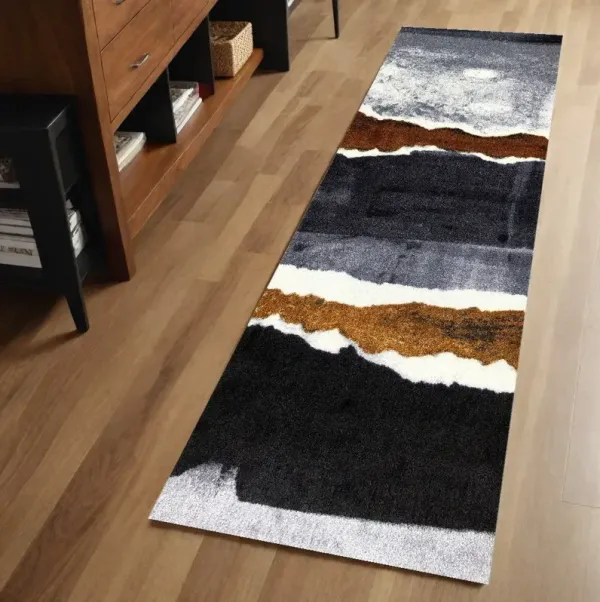 2' x 6' Abstract Southwest Washable Runner Rug - Gray And Brown