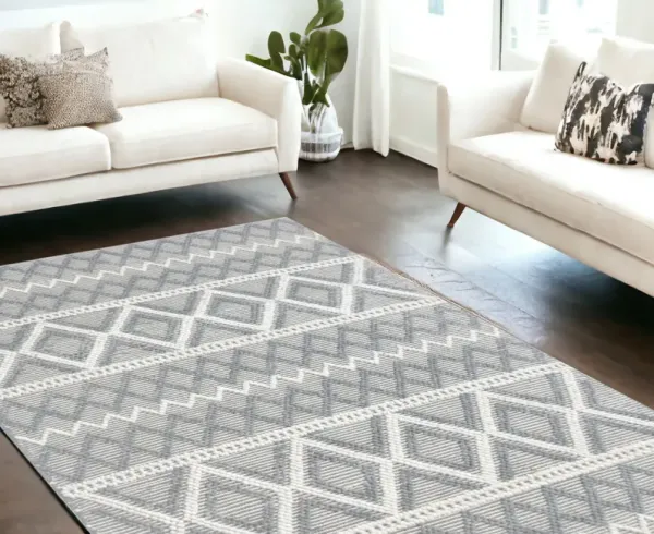 6' x 9' Geometric Handmade Area Rug - Ivory And Gray