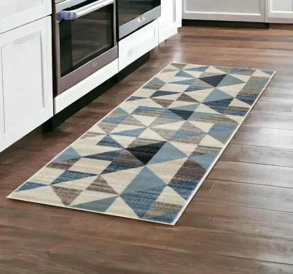 8' Geometric Runner Rug - Runner Blue