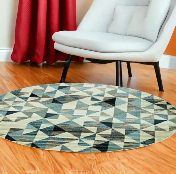 8' Round Geometric Area Rug - Blue