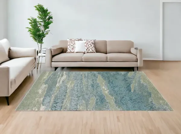 10' x 13' Impressionistic Ocean Area Rug - Blue Sage