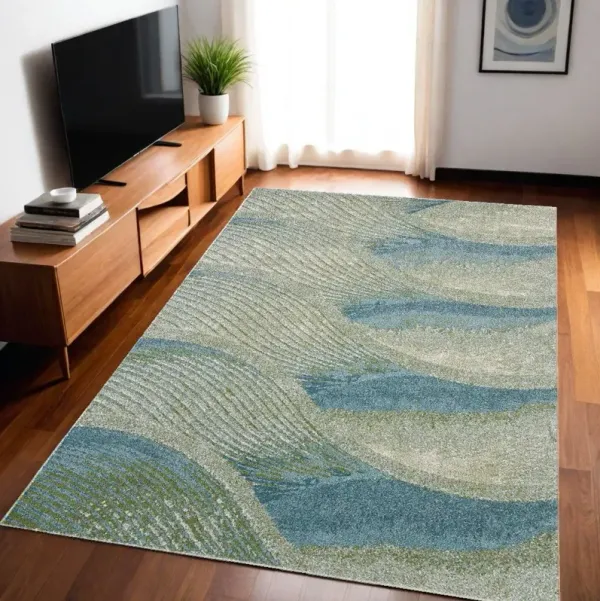 5' x 8' Abstract Waves Area Rug - Blue And Beige