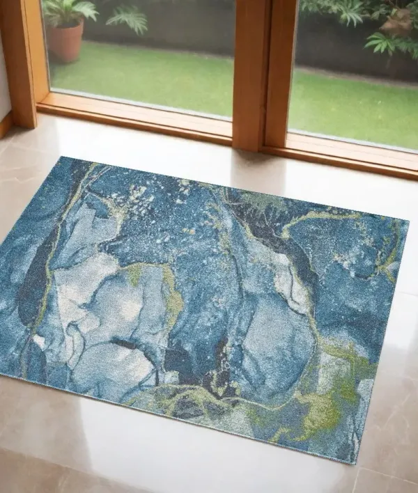 3' x 5' Abstract Area Rug - Teal Blue