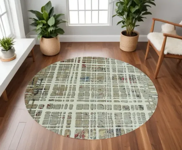 8' x 8' Round Abstract Area Rug - Ivory