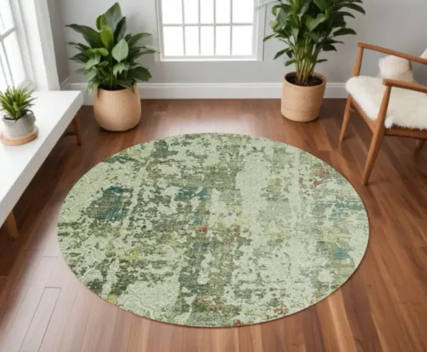 8' Round Abstract Area Rug - Ivory