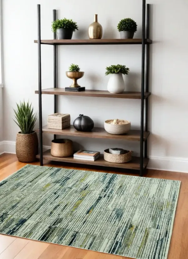 4' x 6' Contemporary Abstract Area Rug - Ivory And Blue