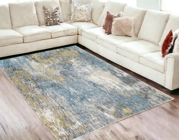 5' x 8' Abstract Area Rug - Blue And Gold