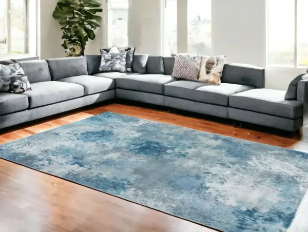 8' x 10' Abstract Polyester Area Rug - Blue