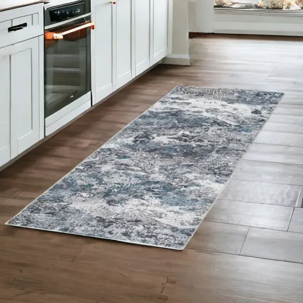 8' Runner Abstract Runner Rug - Blue And Gray