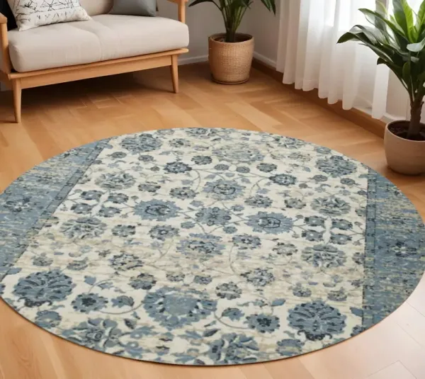 7.6' x 7.6' Round Oriental Area Rug - Ivory