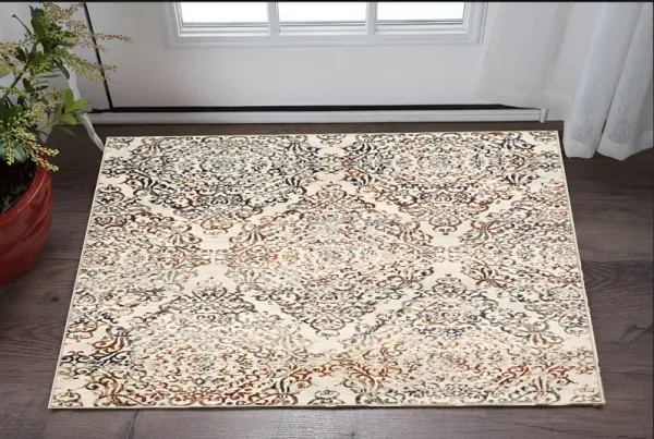 3' x 5' Oriental Polypropylene Area Rug - Ivory