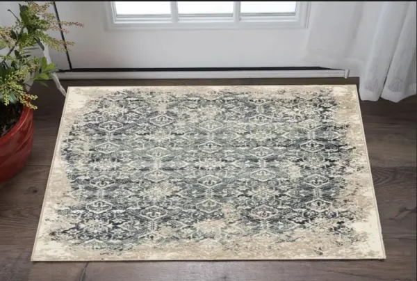 3' x 5' Oriental Area Rug - Ivory And Blue