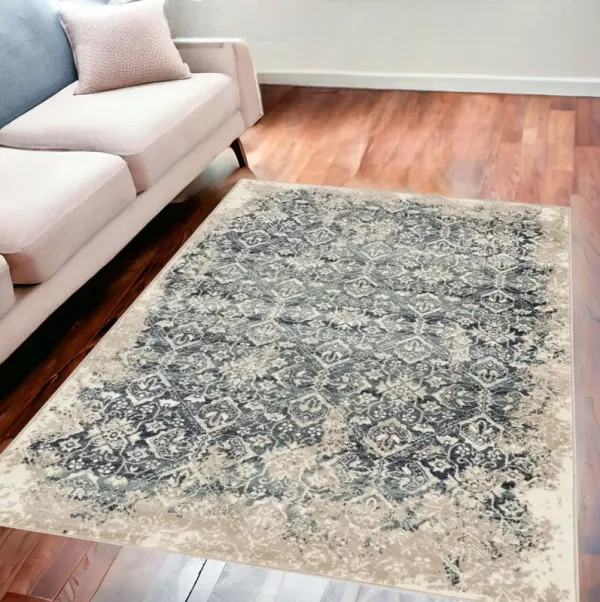 5' x 8' Oriental Area Rug - Ivory And Blue