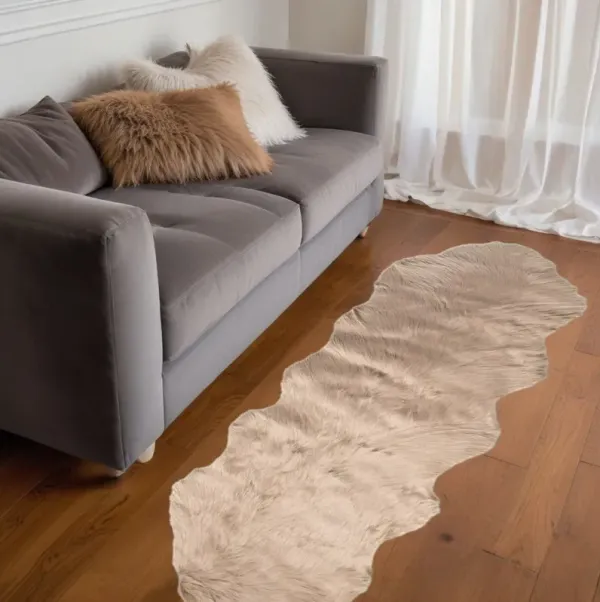 2' x 6' Faux Fur Washable Non Skid Area Rug - Taupe
