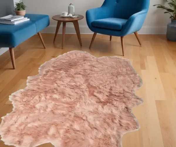 4' x 6' Faux Fur Washable Non Skid Area Rug - Dusty Rose