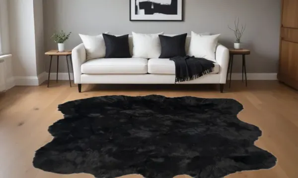 5' x 6' Faux Fur Washable Non Skid Area Rug - Black