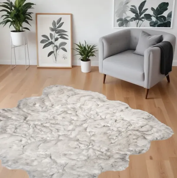 6' x 6' Faux Fur Washable Non Skid Area Rug - Ombre Gray