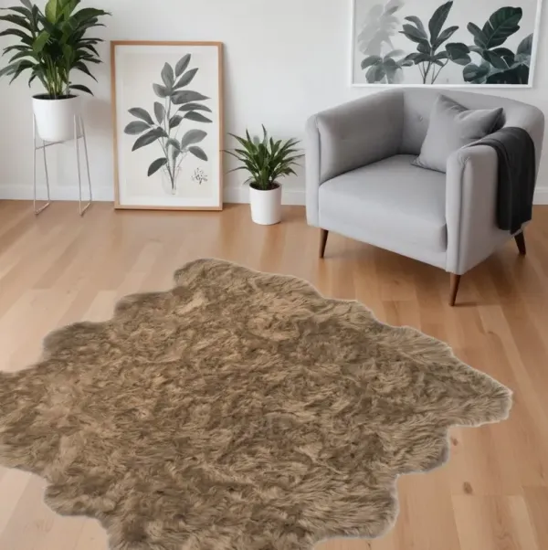 6' x 6' Faux Fur Washable Non Skid Area Rug - Tan