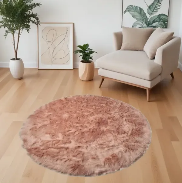 6' x 6' Round Faux Fur Washable Non Skid Area Rug - Dusty Rose