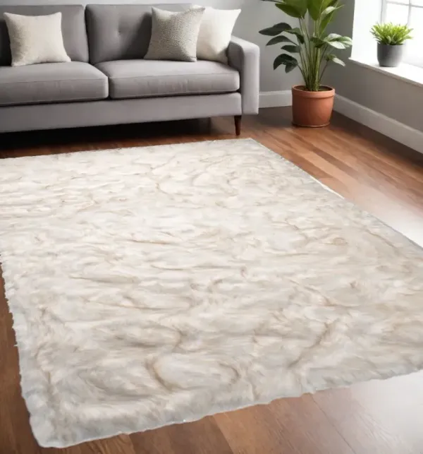 5' x 8' Faux Fur Washable Non Skid Area Rug - Ombre Tan