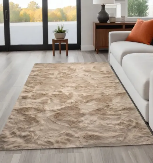 5' x 8' Faux Fur Non Skid Area Rug - Taupe