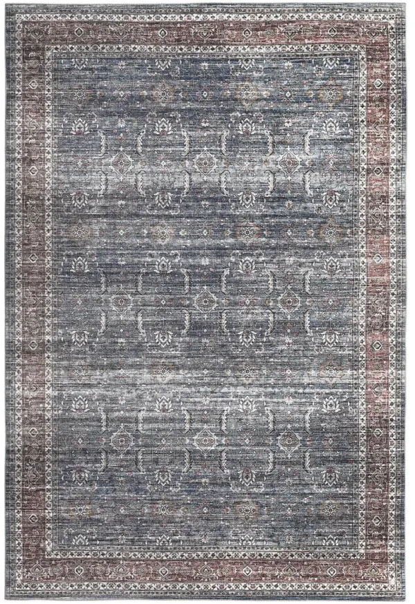 8' x 10' Oriental Distressed Stain Resistant Area Rug - Blue