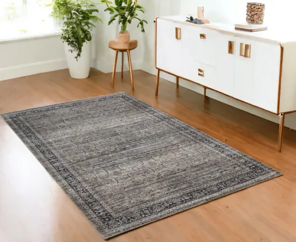 4' x 6' Oriental Power Loom Distressed Area Rug - Brown
