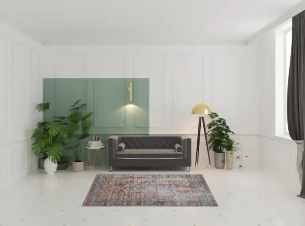 5.3' x 7.6' Oriental Distressed Stain Resistant Area Rug - Rust