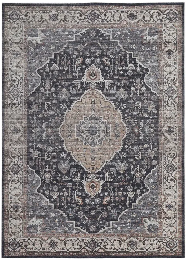 8' x 10' Oriental Stain Resistant Area Rug - Black