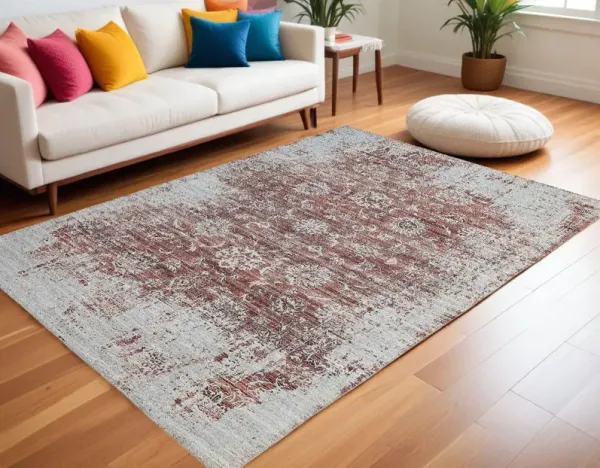 5' x 8' Oriental Distressed Stain Resistant Area Rug - Rust