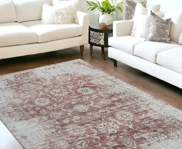 8' x 10' Oriental Distressed Stain Resistant Area Rug - Rust