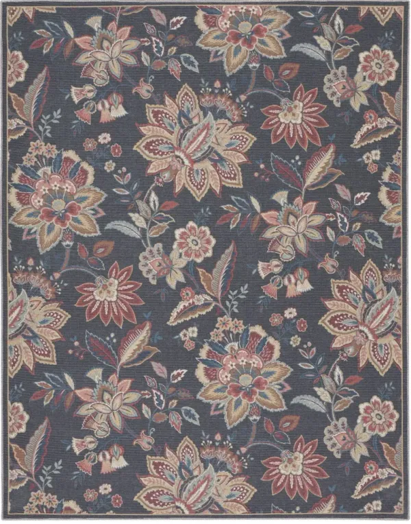 8' x 10' Floral Distressed Washable Area Rug - Charcoal