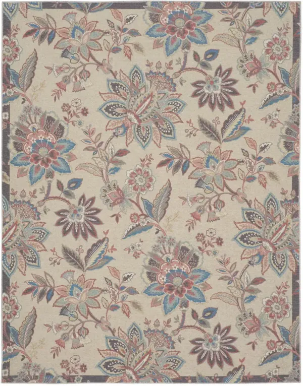 8' x 10' Floral Distressed Washable Area Rug - Beige