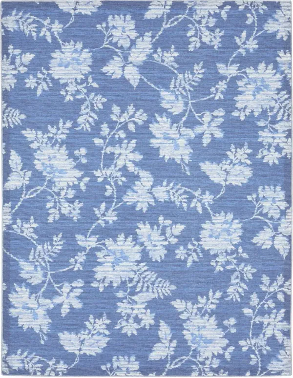 7.8' x 9.8' Floral Distressed Washable Area Rug - Blue