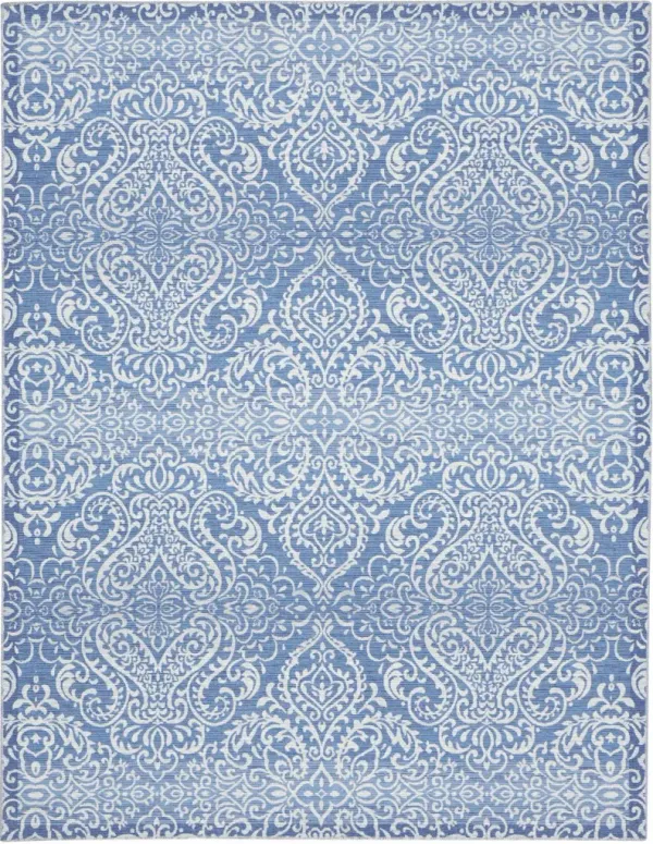 8' x 10' Floral Distressed Washable Area Rug - Blue