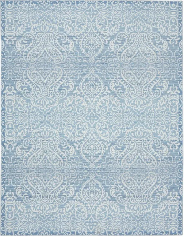 7.8' x 9.8' Floral Distressed Washable Polyester Area Rug - Blue