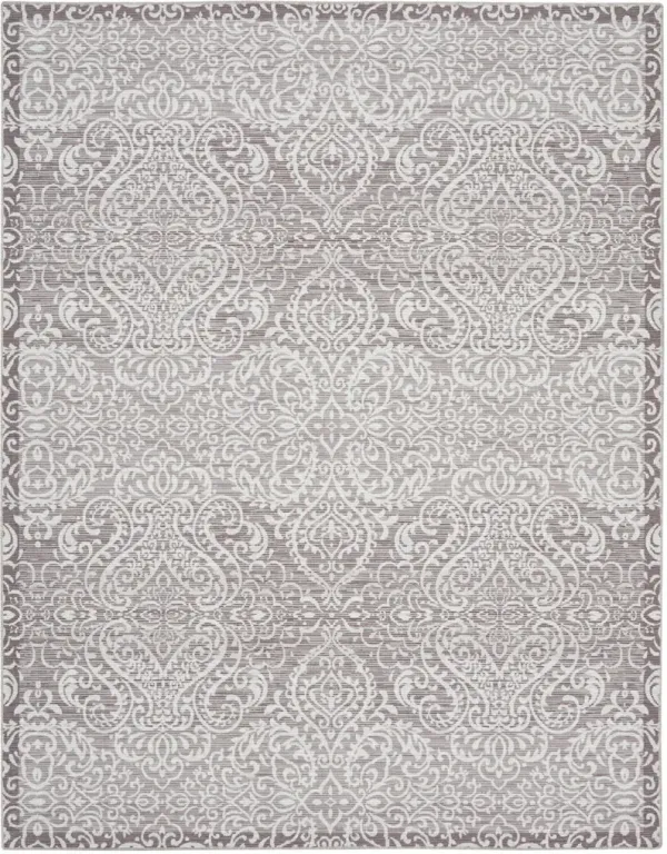 8' x 10' Damask Distressed Washable Area Rug - Stone