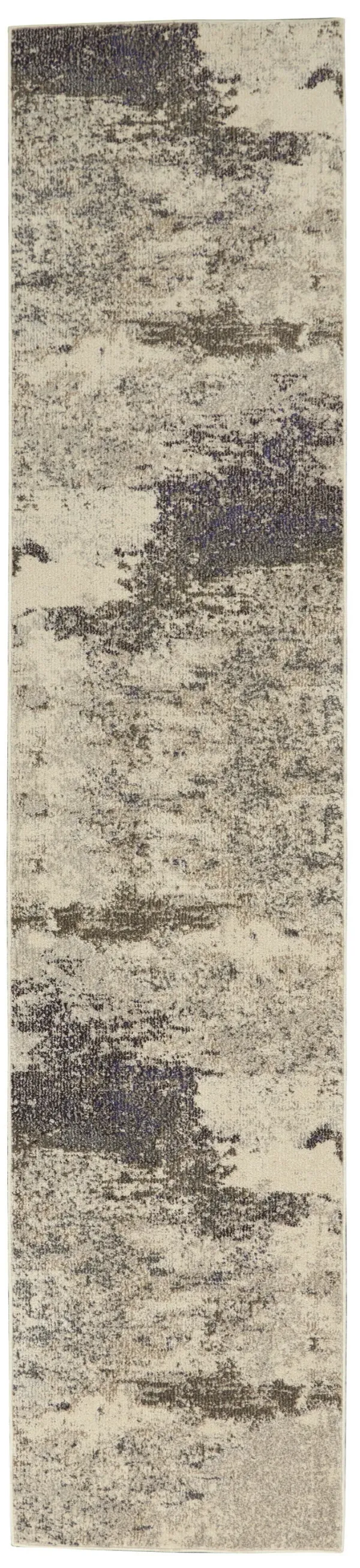 2' x 6' Abstract Power Loom Non Skid Runner Rug - Ivory And Gray